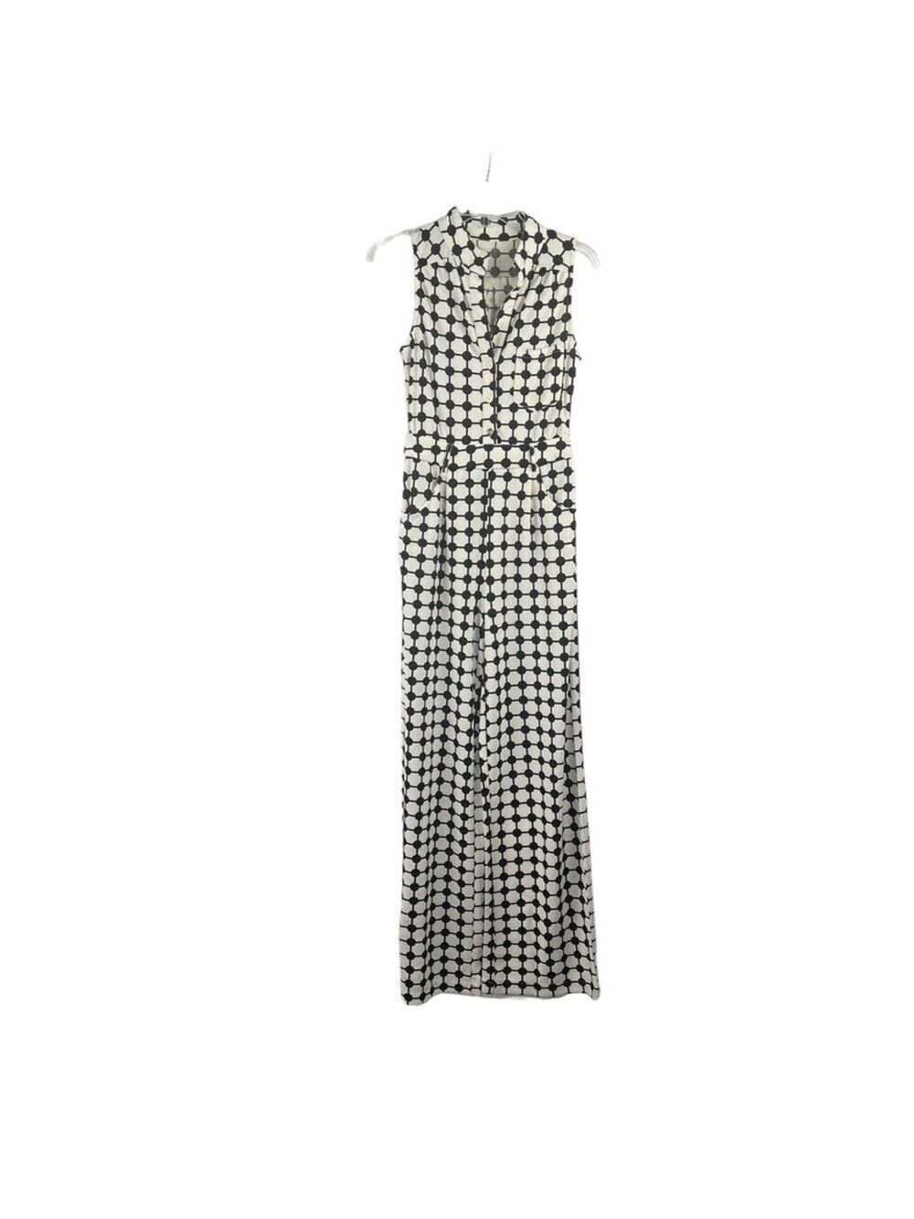 New-shop17 Black/Off White Geometric Print, Wide leg, Sleeveless S Jump Suit SM